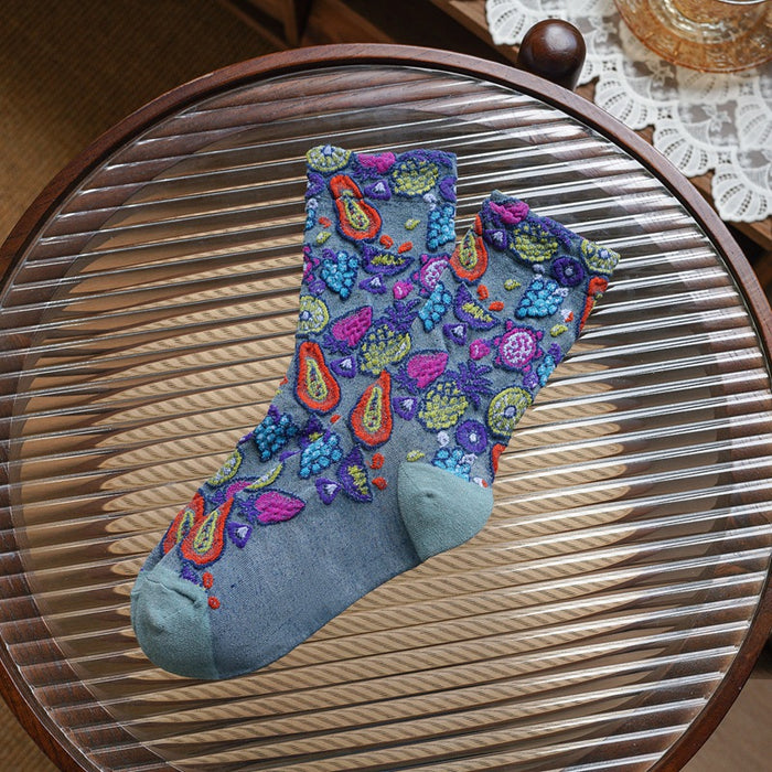 Calcetines Frutas de colores Fondo Turquesa