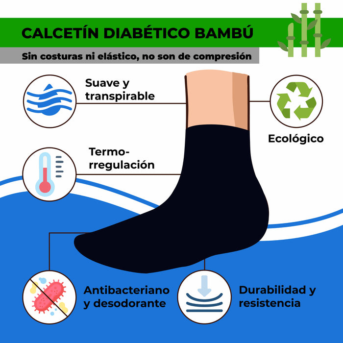 Calcetín Especial Largo para Diabéticos Azul Algodón 40-45