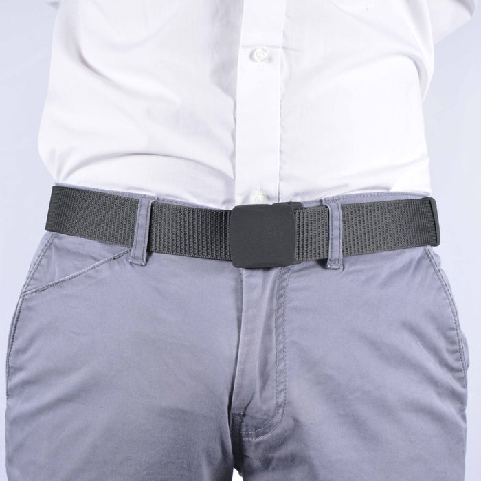Cinturón Hombre Nailon Gris Hebilla Cuadrada