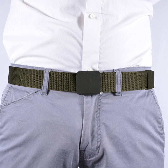 Cinturón Hombre Nailon Verde Hebilla Cuadrada