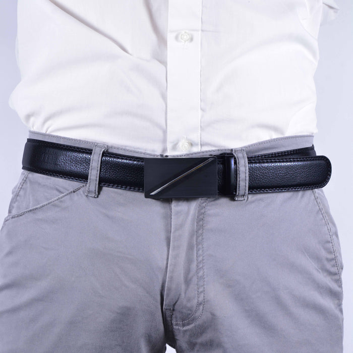 Cinturón Hombre automático Negro Hebilla Linea Lateral Plateada