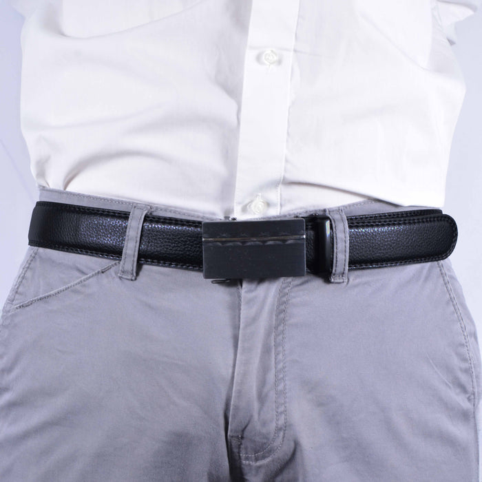 Cinturón Hombre automático Negro Hebilla con Líneas Laterales