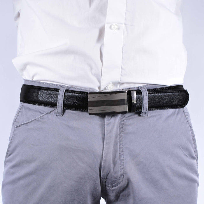Cinturón Hombre automático Negro Hebilla Plateado