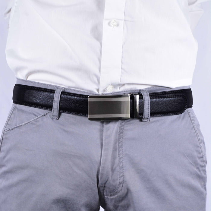 Cinturón Hombre automático Negro Hebilla Plateada