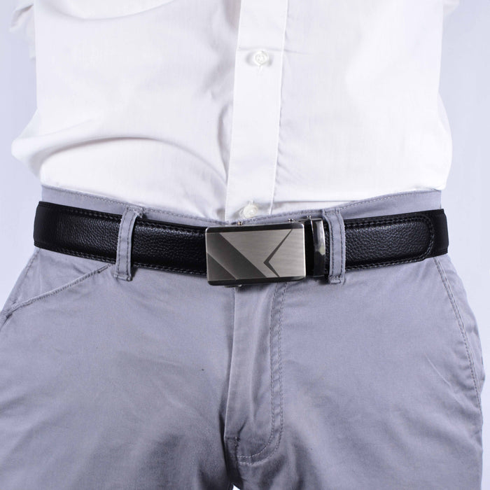 Cinturón Hombre automático Negro Hebilla Plateada Lisa
