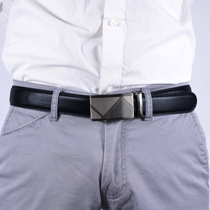 Cinturón Hombre automático Negro Hebilla Plateada Triángulos