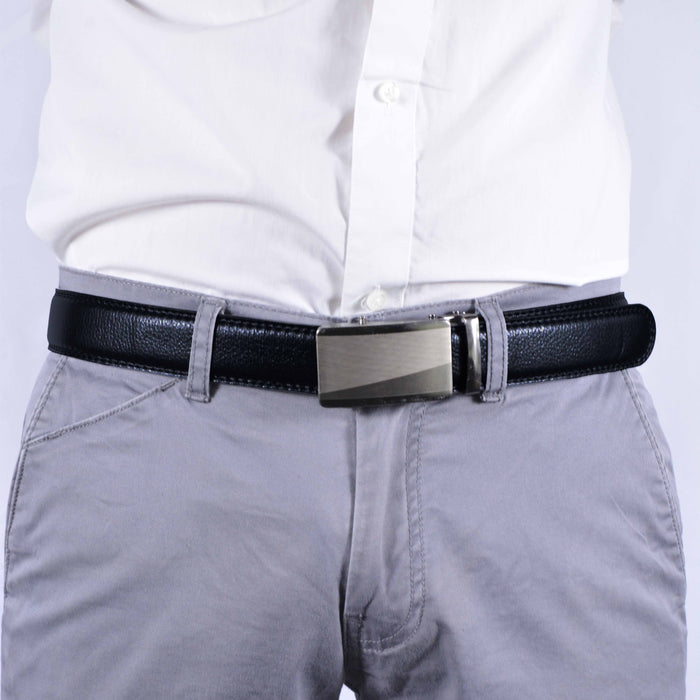 Cinturón Hombre automático Negro Hebilla Plateada Gruesa