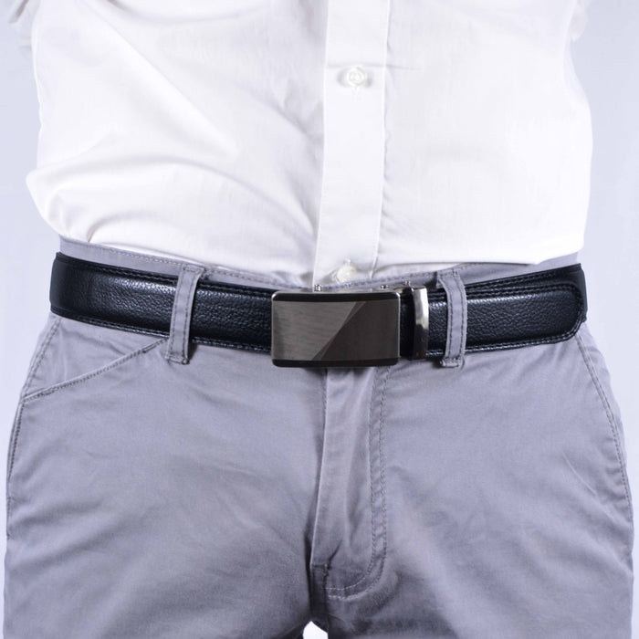 Cinturón Hombre automático Negro Hebilla Plateada