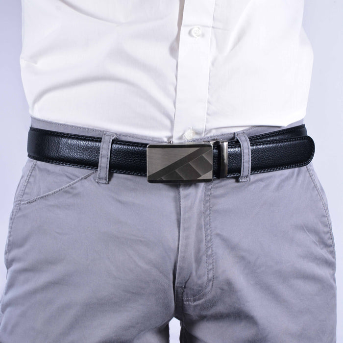 Cinturón Hombre automático Negro Hebilla Plateada