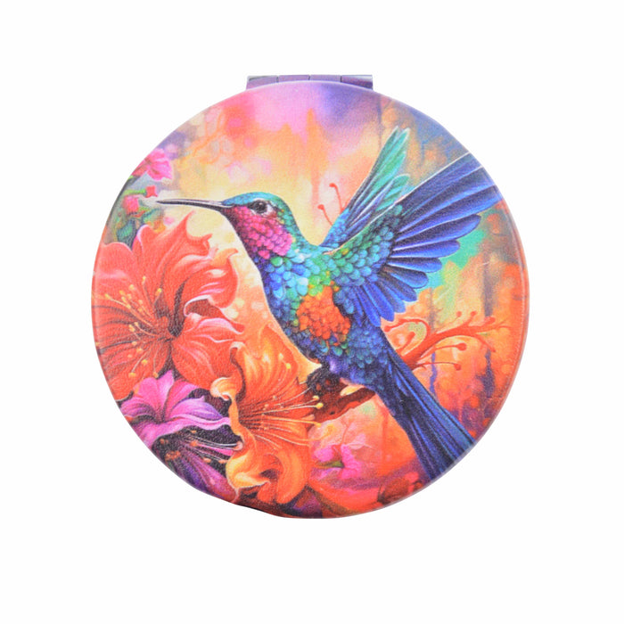 Espejo de Cartera Colibrí con Flor de Hibiscus