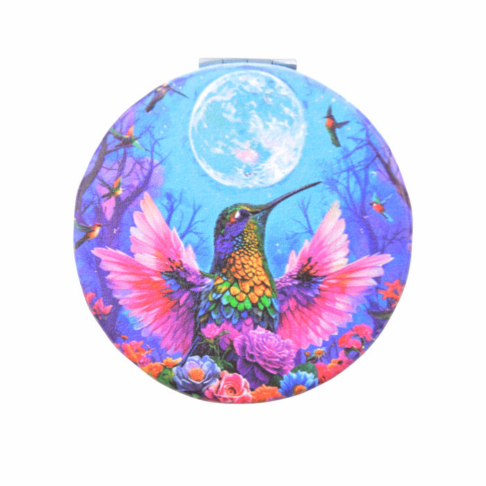 Espejo de Cartera Colibrí Cielo Azul con Luna Llena
