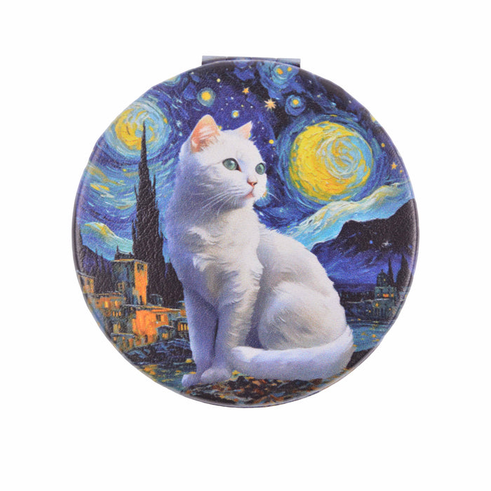 Espejo de Cartera Gato Blanco Noche