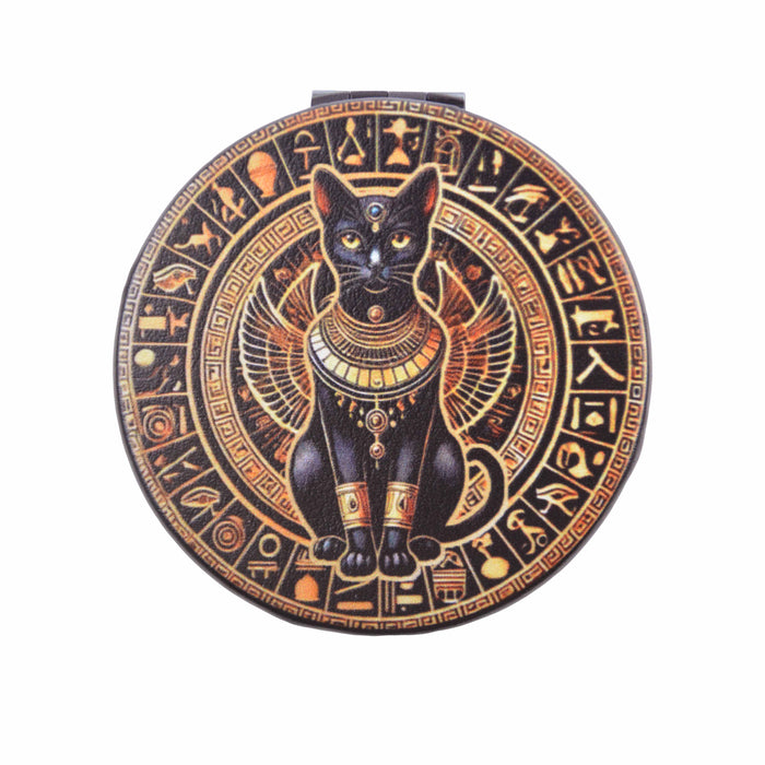Espejo de Cartera Dorado Gato Egipcio