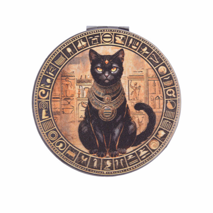 Espejo de Cartera Dorado Gato Egipcio Negro
