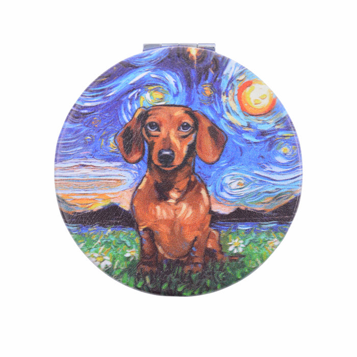 Espejo de Cartera Perro Salchicha Café