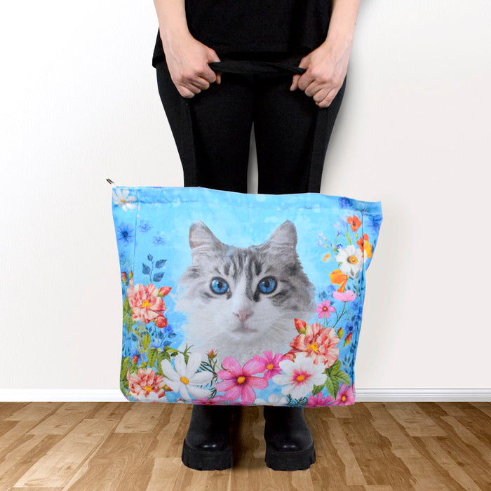 Bolsos flores rectangular floral gato modelo blanco gris