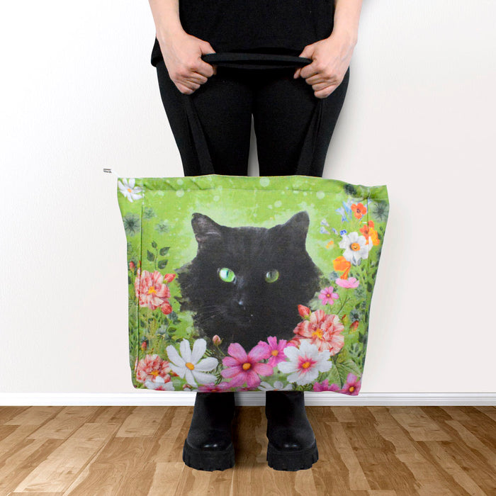 Bolsos flores rectangular floral gato modelo negro