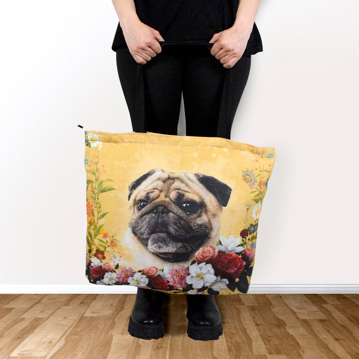 Bolsos flores rectangular floral perro pug modelo