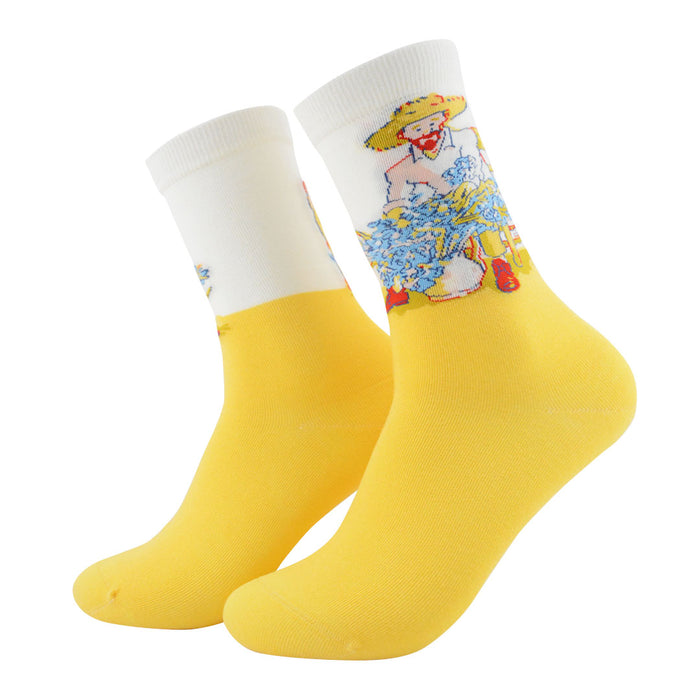 Calcetin van gogh sembrando flores amarillo arte 395-1