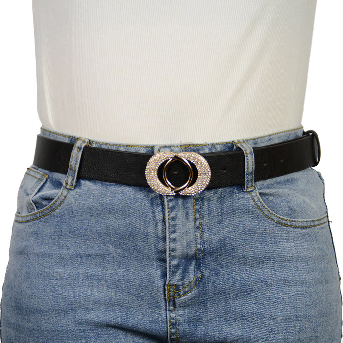 Cinturon liso hebilla doble circulo dorado brillos detalle 3196-2