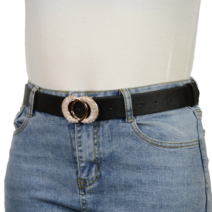 Cinturon liso hebilla doble circulo dorado brillos detalle 3196-2