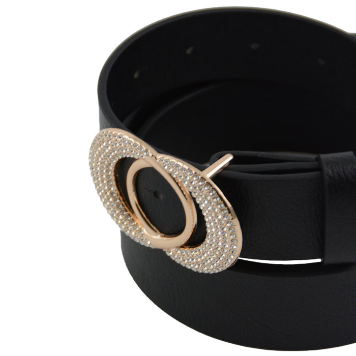 Cinturon liso hebilla doble circulo dorado brillos detalle 3196-2