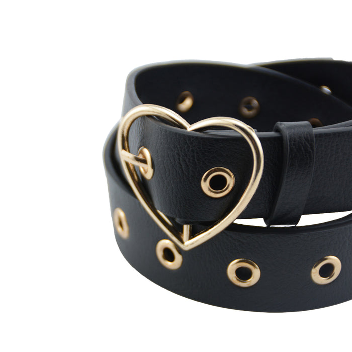 Cinturon sintetico liso negro dorado corazon 3837-2