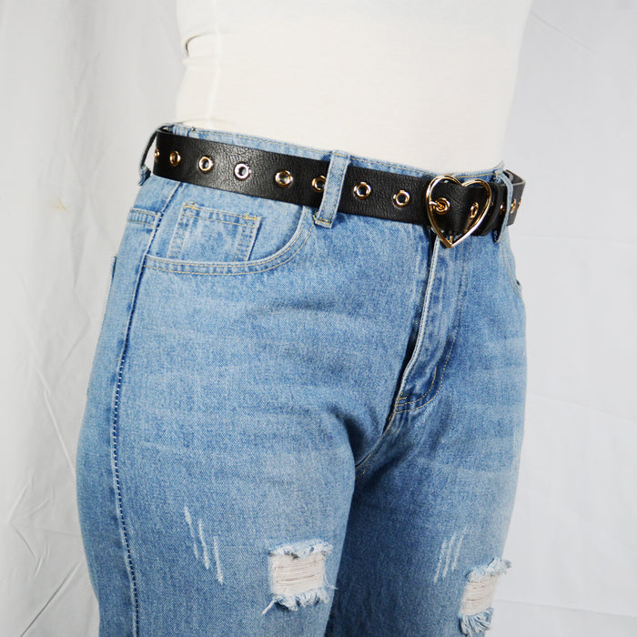 Cinturon sintetico liso negro dorado corazon modelo 3837-2