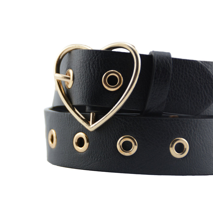 Cinturon sintetico liso negro dorado corazon 3837-2