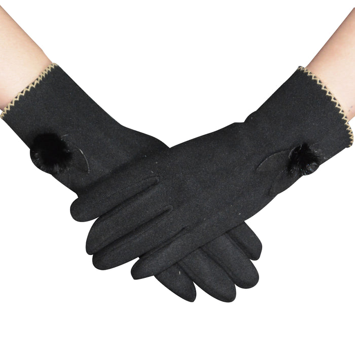 Guante negro conejo liso invierno touch