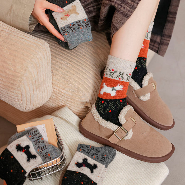 calcetin algodon largo perros gruesos rojo beige 4014-3