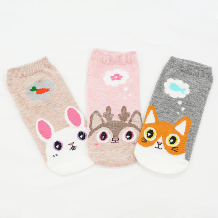 Pack 3 calcetines cortos animales venado gato conejo 1886
