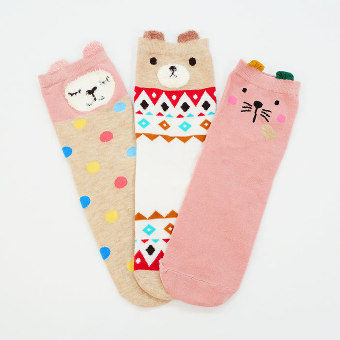 Pack 3 calcetines media pierna animales conejos oso 1845