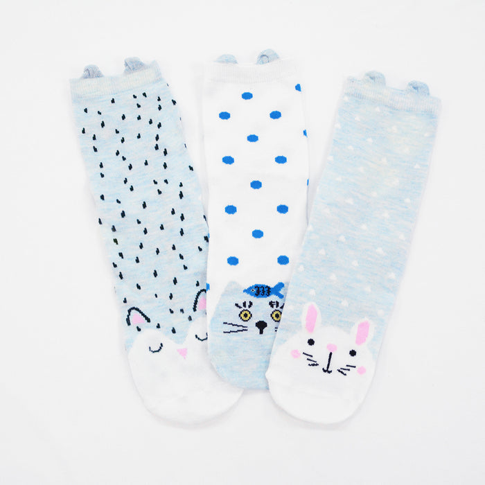 Pack 3 calcetines media pierna animales gato conejo puerco espin 1856