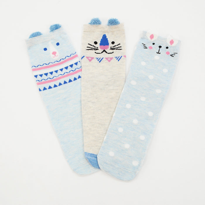 Pack 3 calcetines media pierna animales gato oso 1855