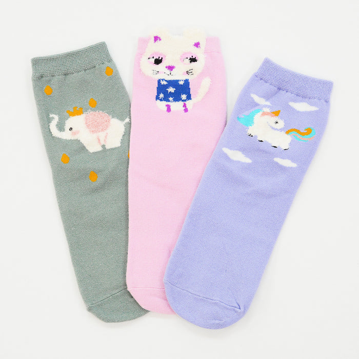 Pack 3 calcetines media pierna animales unicornio elefante conejo 1860