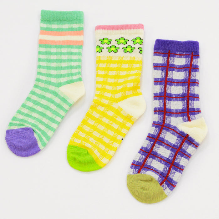 Pack 3 calcetines media pierna rectangulos colores nina 2107
