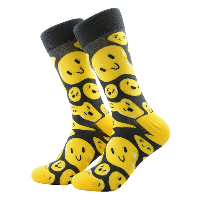 Calcetin algodon largo caras colores amarillo 696