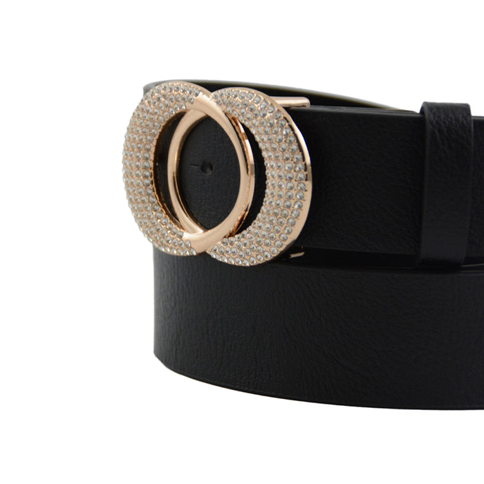 Cinturon liso hebilla doble circulo dorado brillos detalle 3196-2