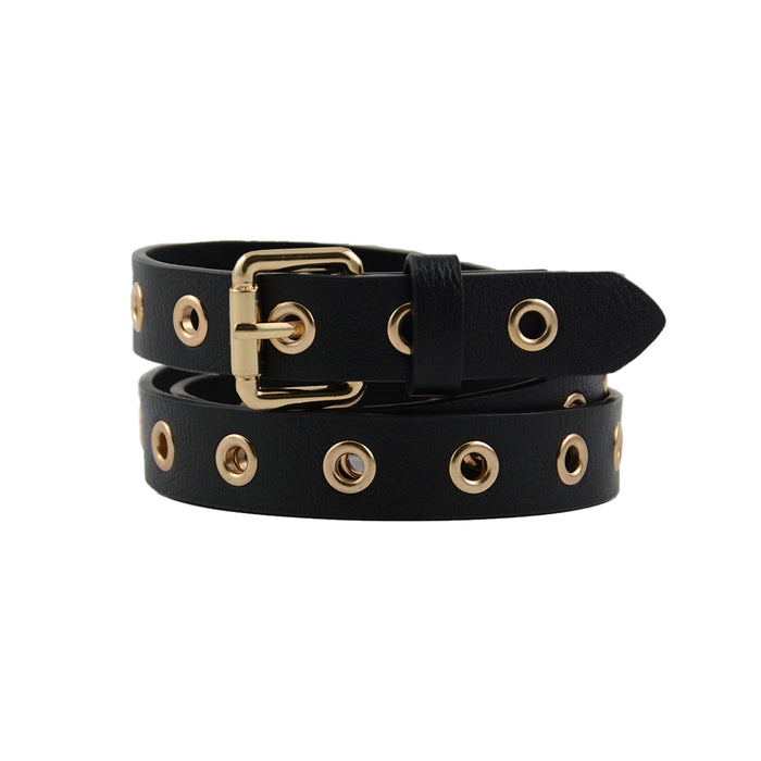 Cinturon ojetillos hebilla cuadrada dorado negro 3237-2