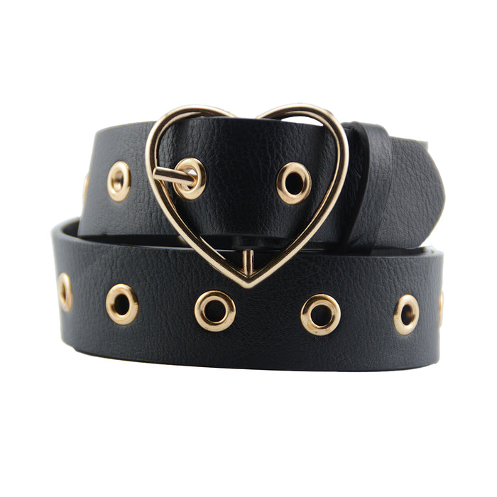 Cinturon sintetico liso negro dorado corazon 3837-2