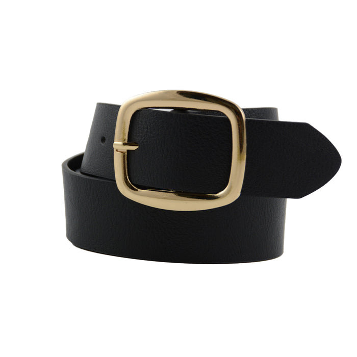 Cinturon sintetico liso negro hebilla rectangular dorada 2129-2