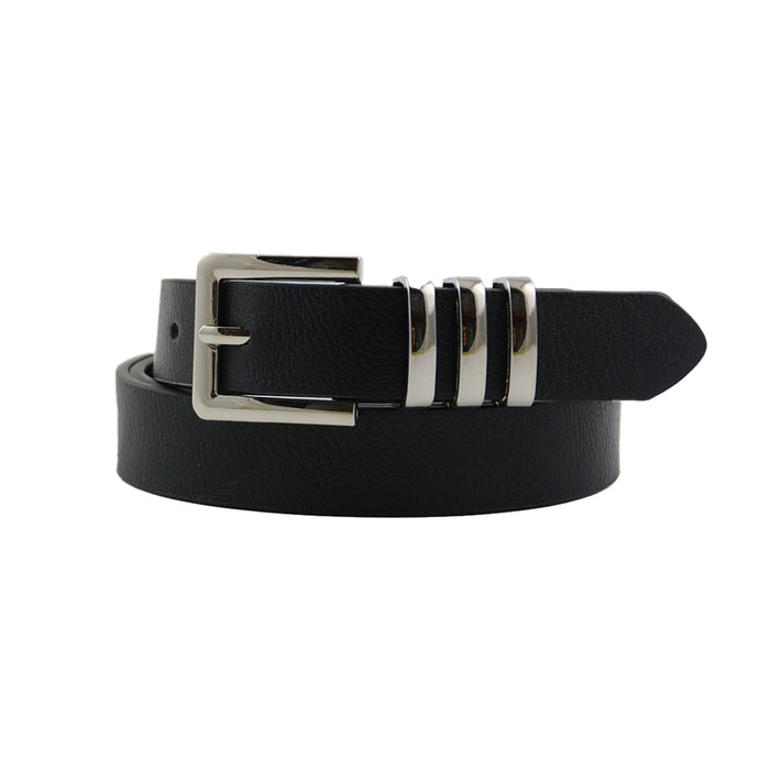 Cinturon sintetico negro liso hebilla plateada 3978-1