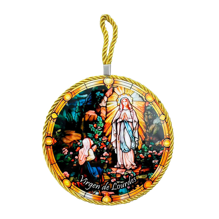 Cuadro retrato colgante ceramica corcho virgen de Lourdes 4053-1