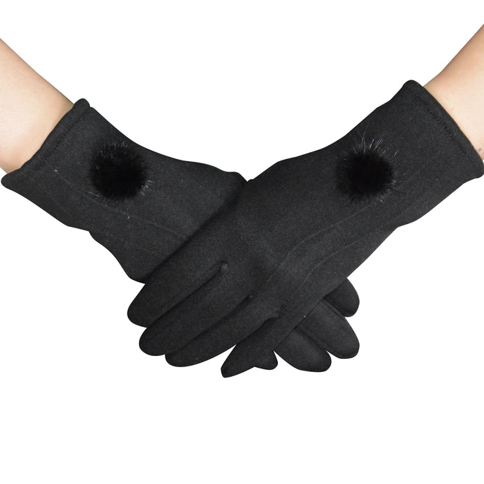 Portada Guantes Touch de Mujer Negro Pompones