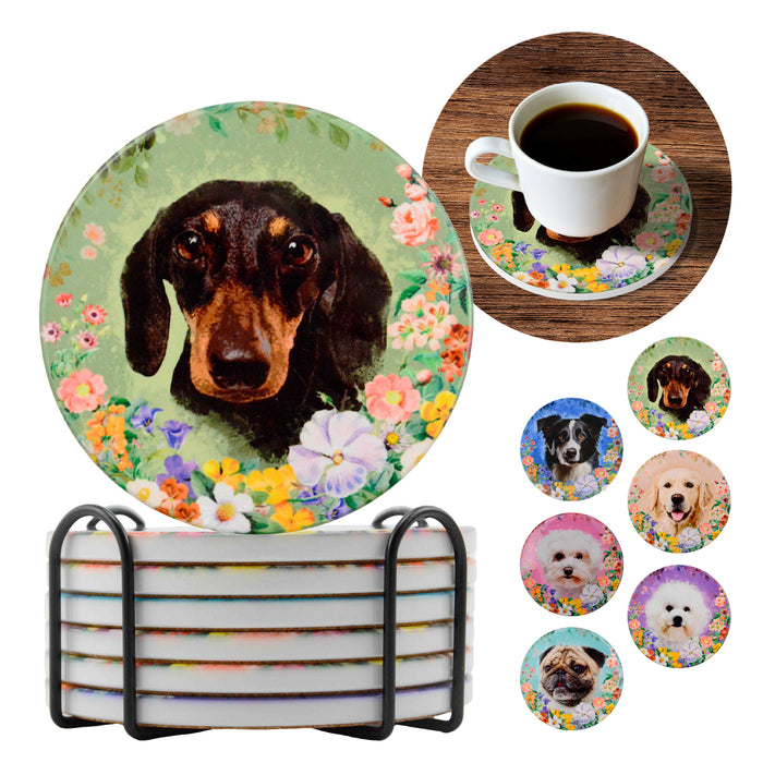Portada Posavaso perro floral ceramica corcho medidas maltes poodle 3911
