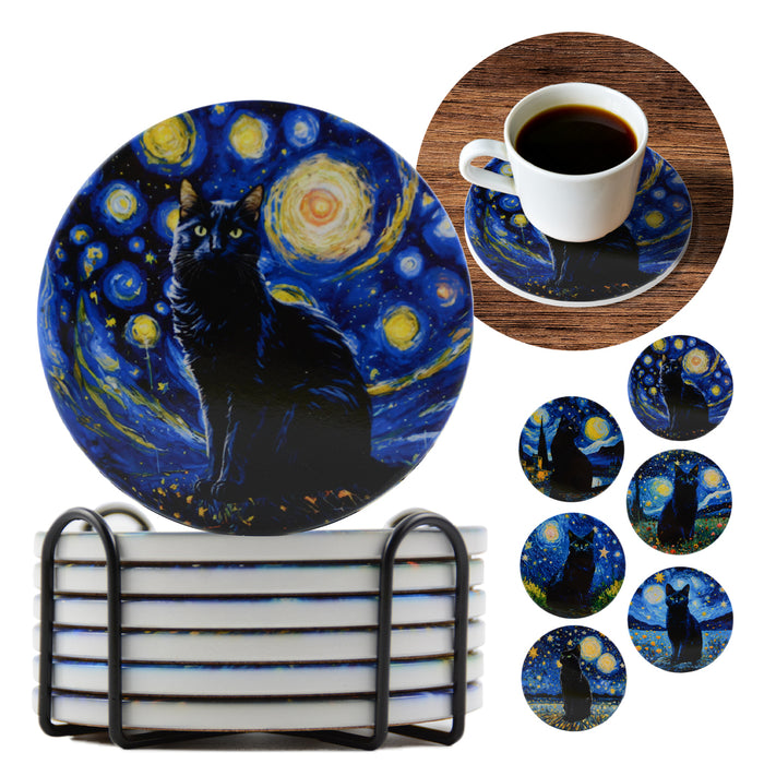 Posavasos gatos negros ceramica corcho base 3964
