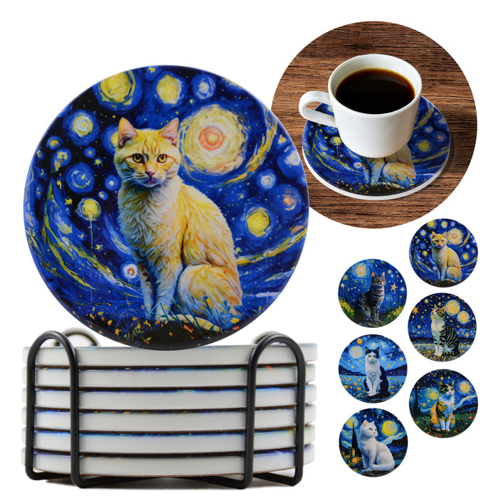 Posavasos gatos noche colores ceramica corcho base 3963