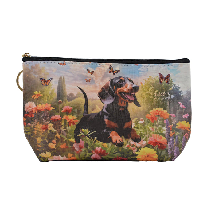 Portada cosmetiquero perro jardin salchicha negro 3987-3