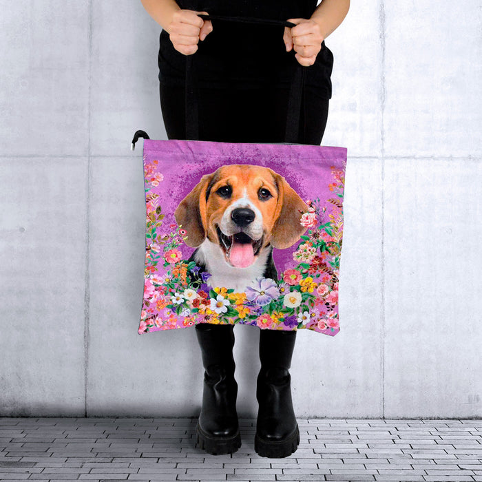 Portada perro beagle floral Bolso lona cuadrado modelo 3903